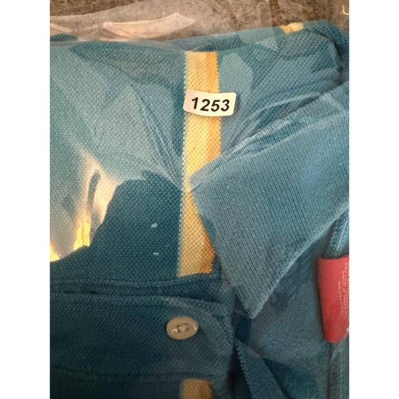 Hollister Y2K Polo Shirt Mens Large Teal Striped Seagull Logo Pico Knit Preppy - Picture 8 of 8